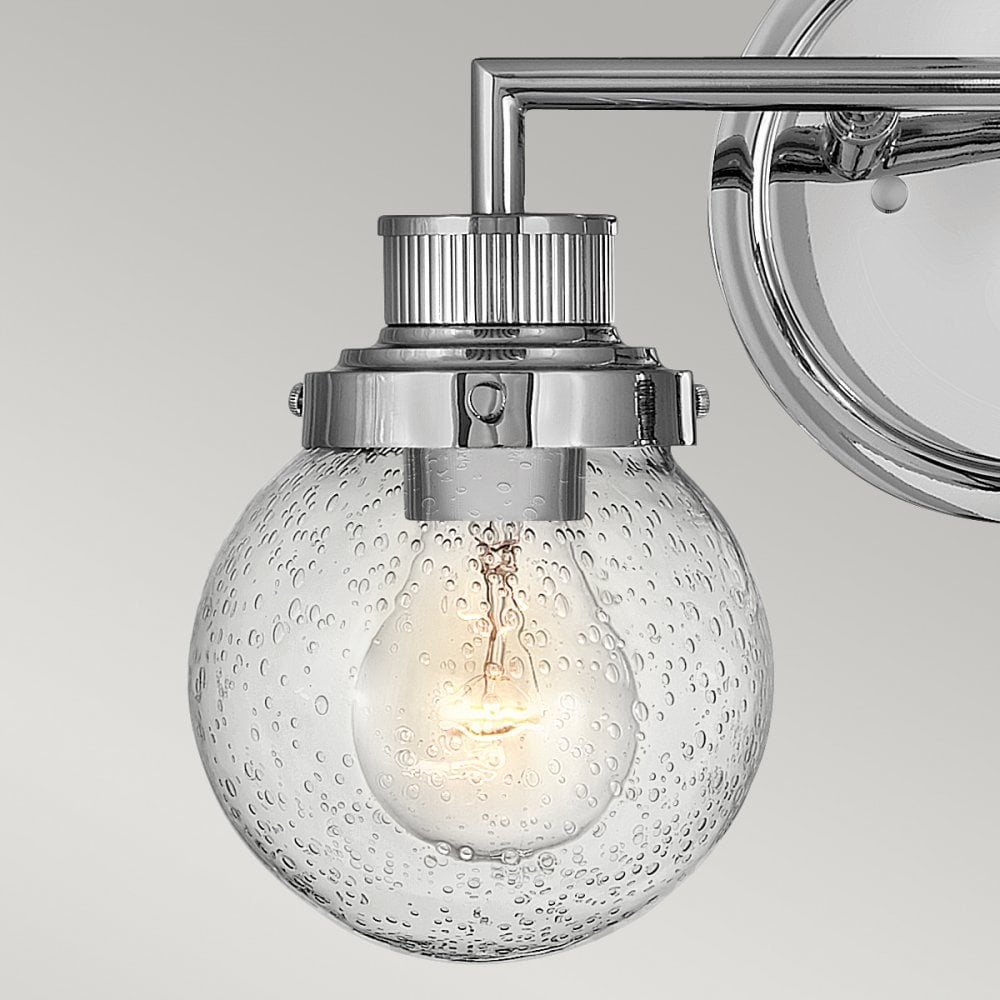 Poppy 2 Light Bathroom Wall Light In Polished Chrome With Seeded Glass QN-POPPY2-PC-BATH