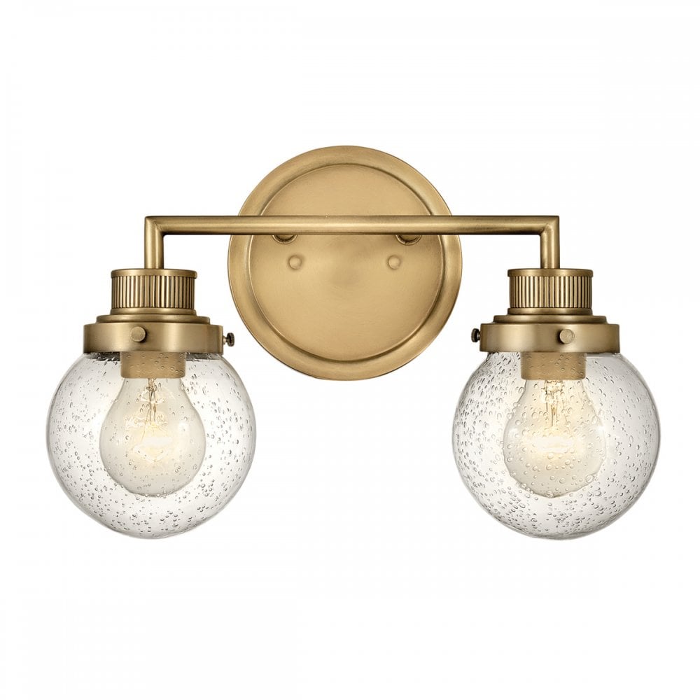 Poppy 2 Light Wall Light In Heritage Brass With Seeded Glass QN-POPPY2-HB-BATH