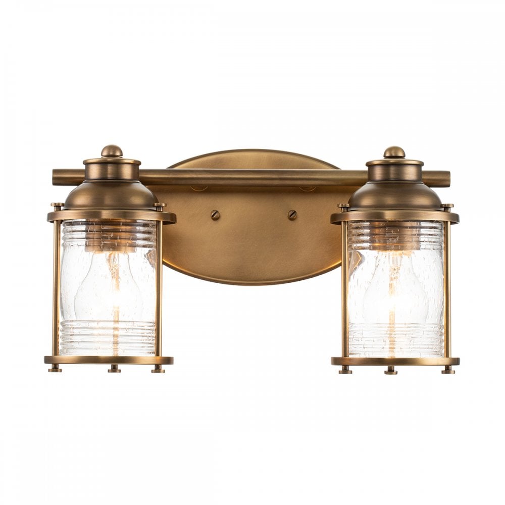 Ashland Bay 2 Light Wall Light In Natural Brass Finish QN-ASHLANDBAY2-NBR-BATH