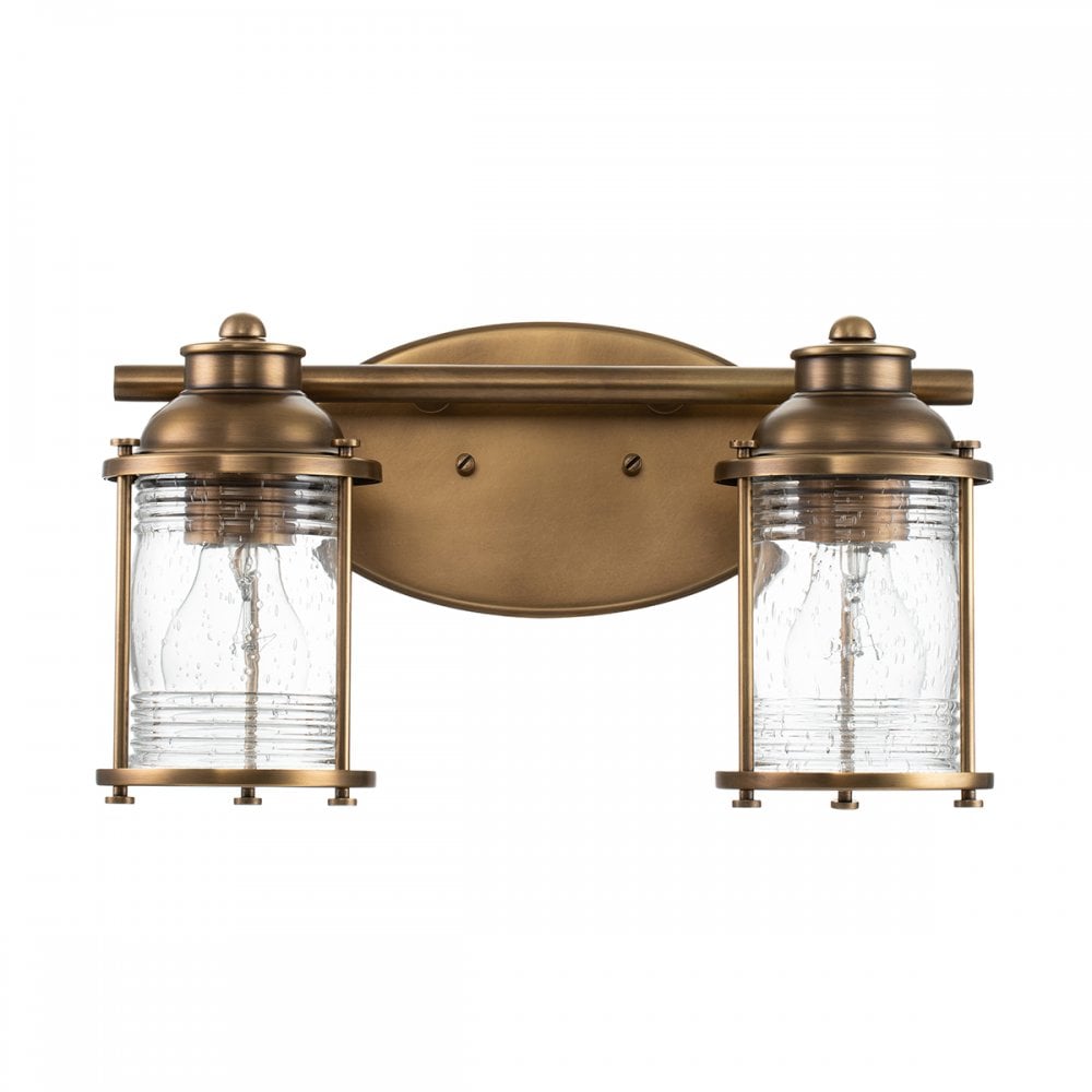 Ashland Bay 2 Light Wall Light In Natural Brass Finish QN-ASHLANDBAY2-NBR-BATH