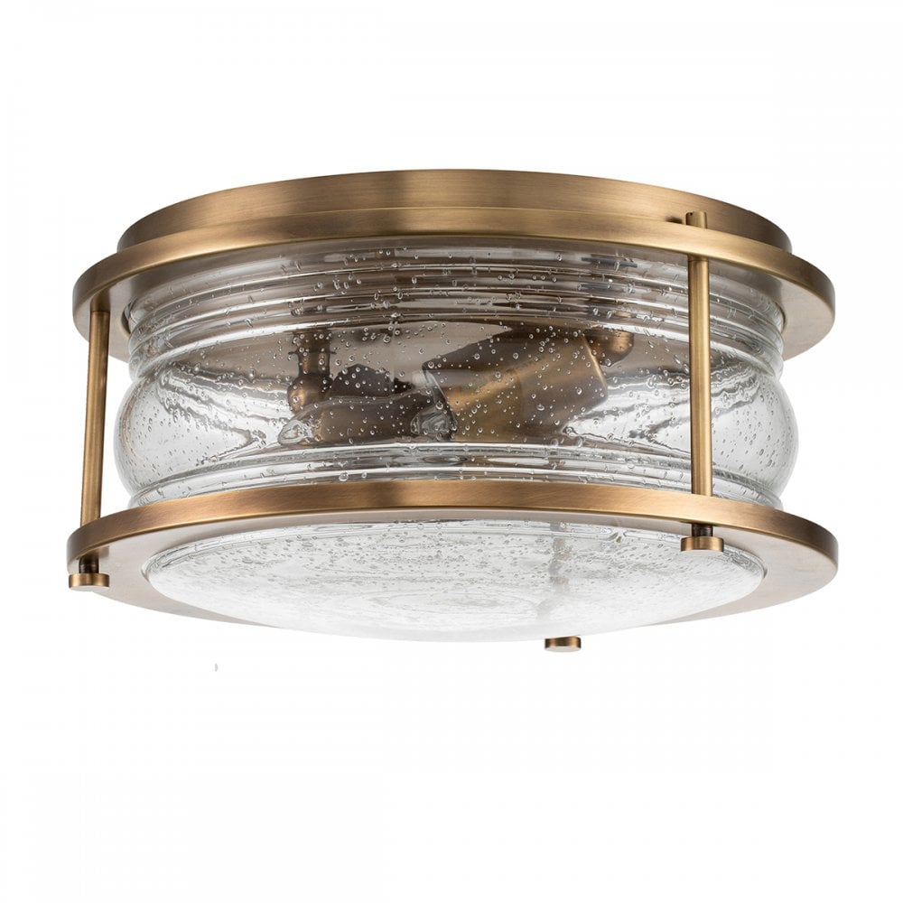 Ashland Bay 2 Light Flush Ceiling Light In Natural Brass Finish QN-ASHLANDBAY-F-NBR-BATH