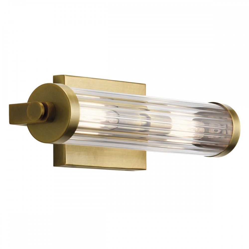 Azores Vintage 2 Light Wall Light In Natural Brass Finish With Fluted Glass QN-AZORES2-NBR