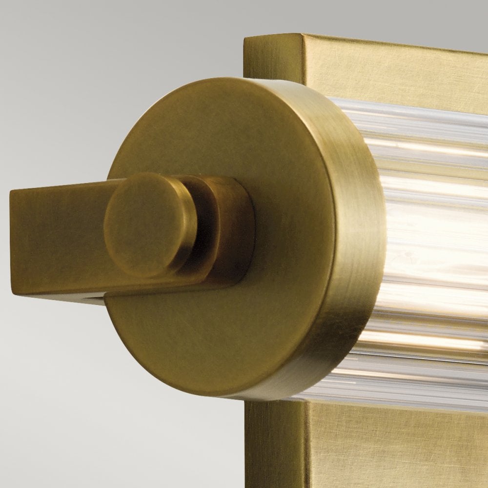 Azores Vintage 2 Light Wall Light In Natural Brass Finish With Fluted Glass QN-AZORES2-NBR