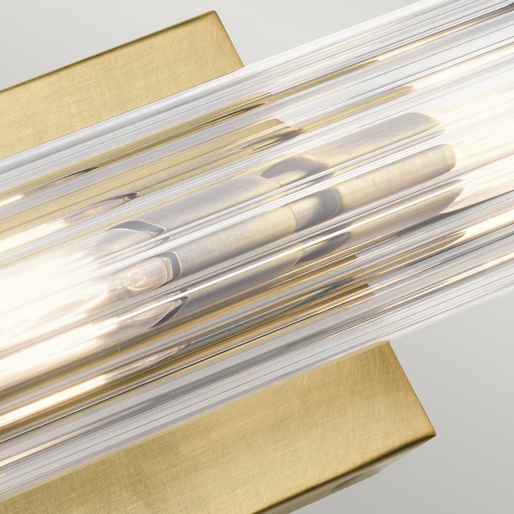 Azores Vintage 2 Light Wall Light In Natural Brass Finish With Fluted Glass QN-AZORES2-NBR
