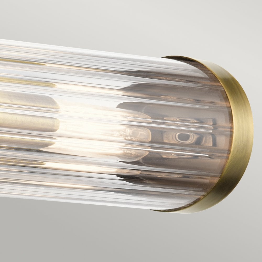 Azores Vintage 2 Light Wall Light In Natural Brass Finish With Fluted Glass QN-AZORES2-NBR