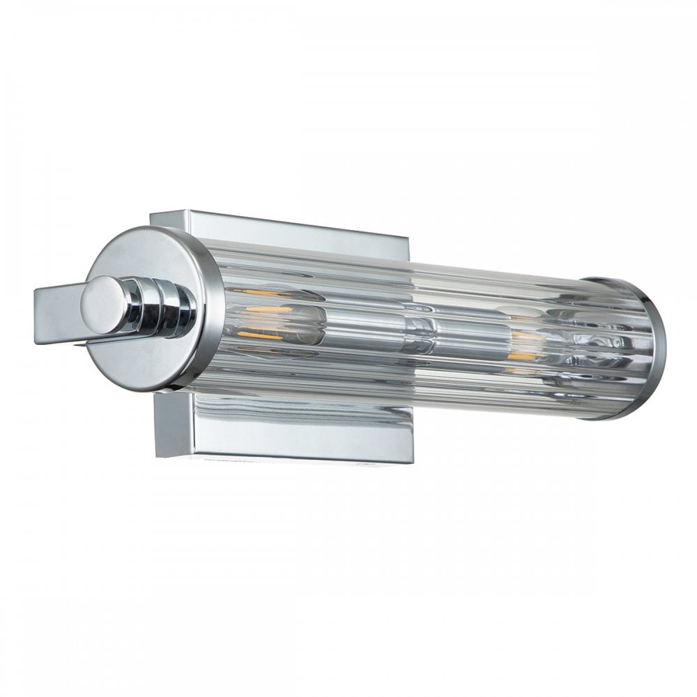 Azores Vintage 2 Light Wall Light In Polished Chrome Finish With Fluted Glass QN-AZORES2-PC
