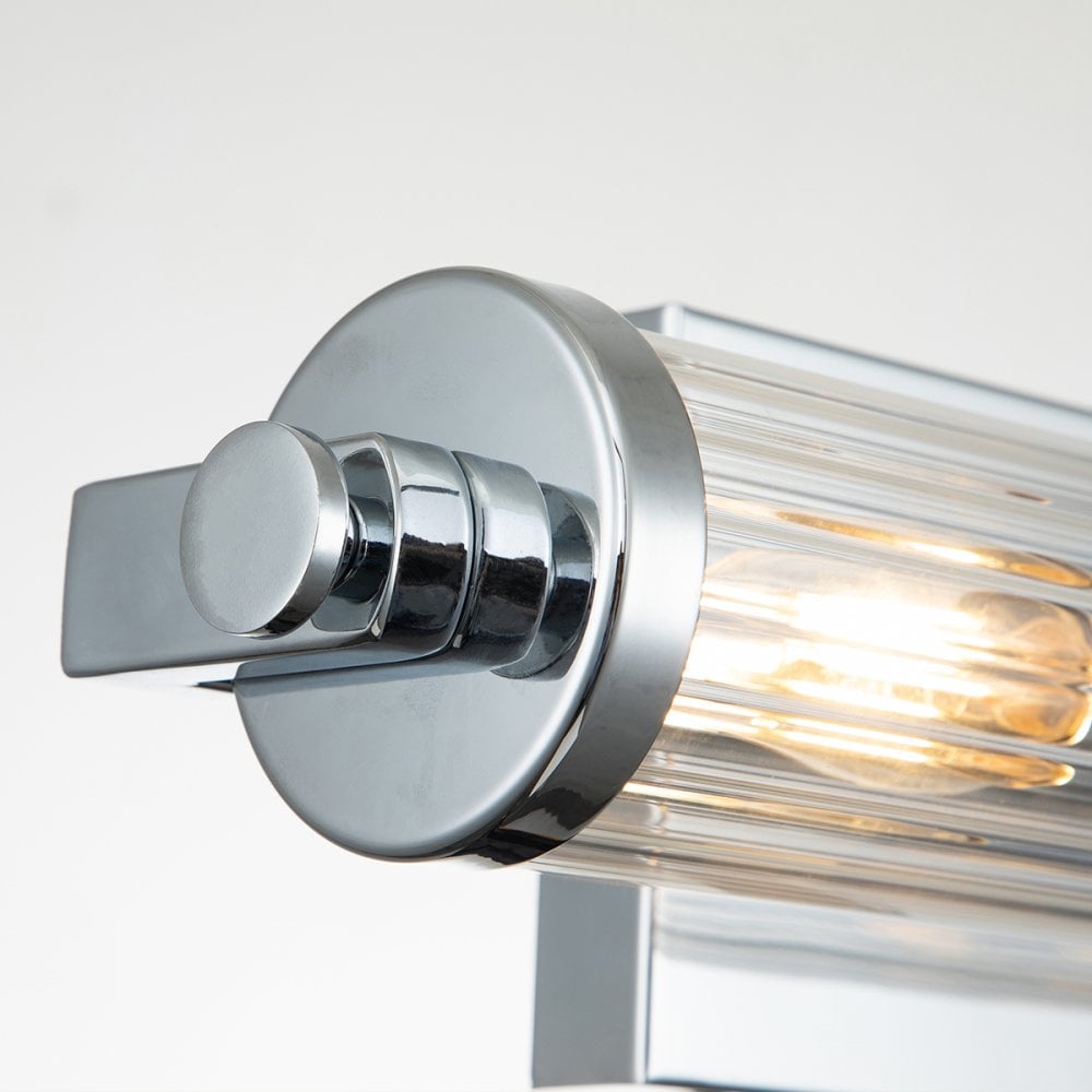 Azores Vintage 2 Light Wall Light In Polished Chrome Finish With Fluted Glass QN-AZORES2-PC