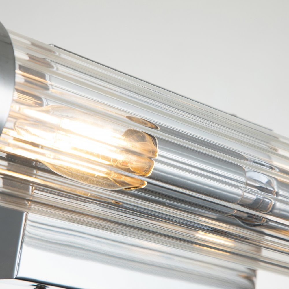Azores Vintage 2 Light Wall Light In Polished Chrome Finish With Fluted Glass QN-AZORES2-PC