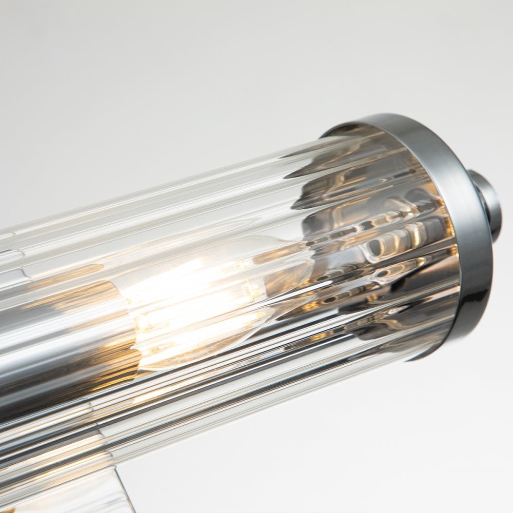 Azores Vintage 2 Light Wall Light In Polished Chrome Finish With Fluted Glass QN-AZORES2-PC