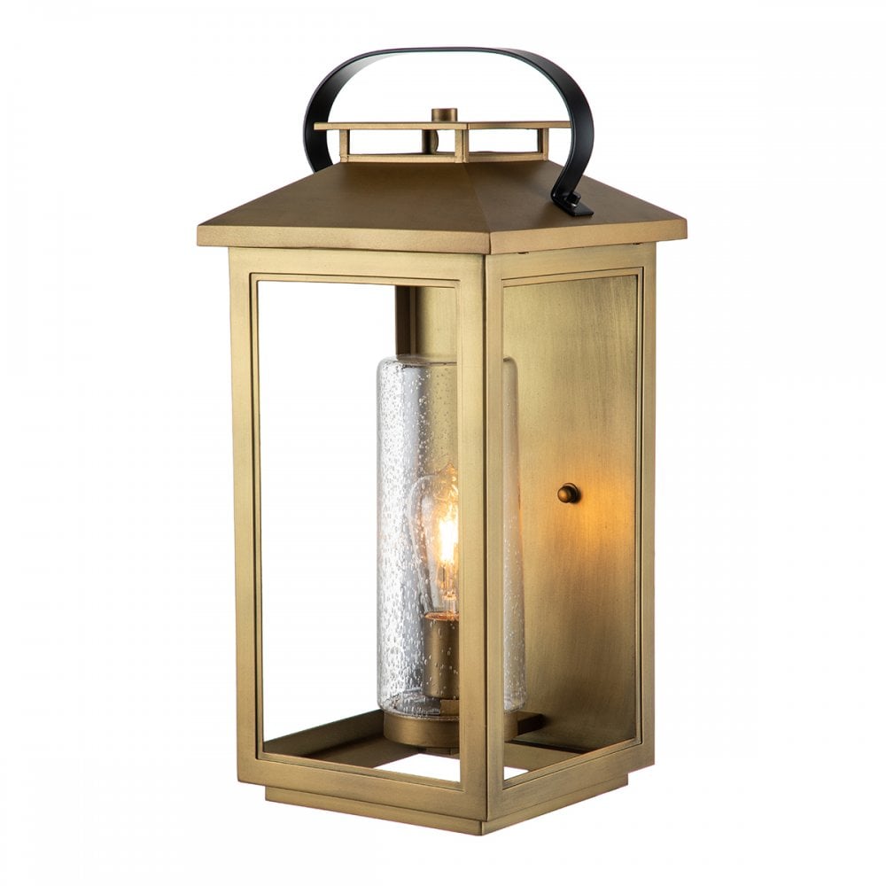 Atwater Large Outdoor Wall Lantern In Painted Distressed Brass Finish QN-ATWATER-L-PDB