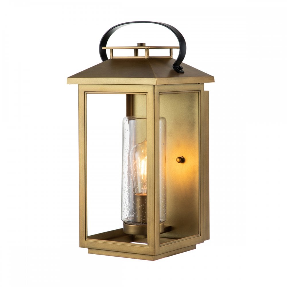 Atwater Medium Outdoor Wall Lantern In Painted Distressed Brass Finish QN-ATWATER-M-PDB