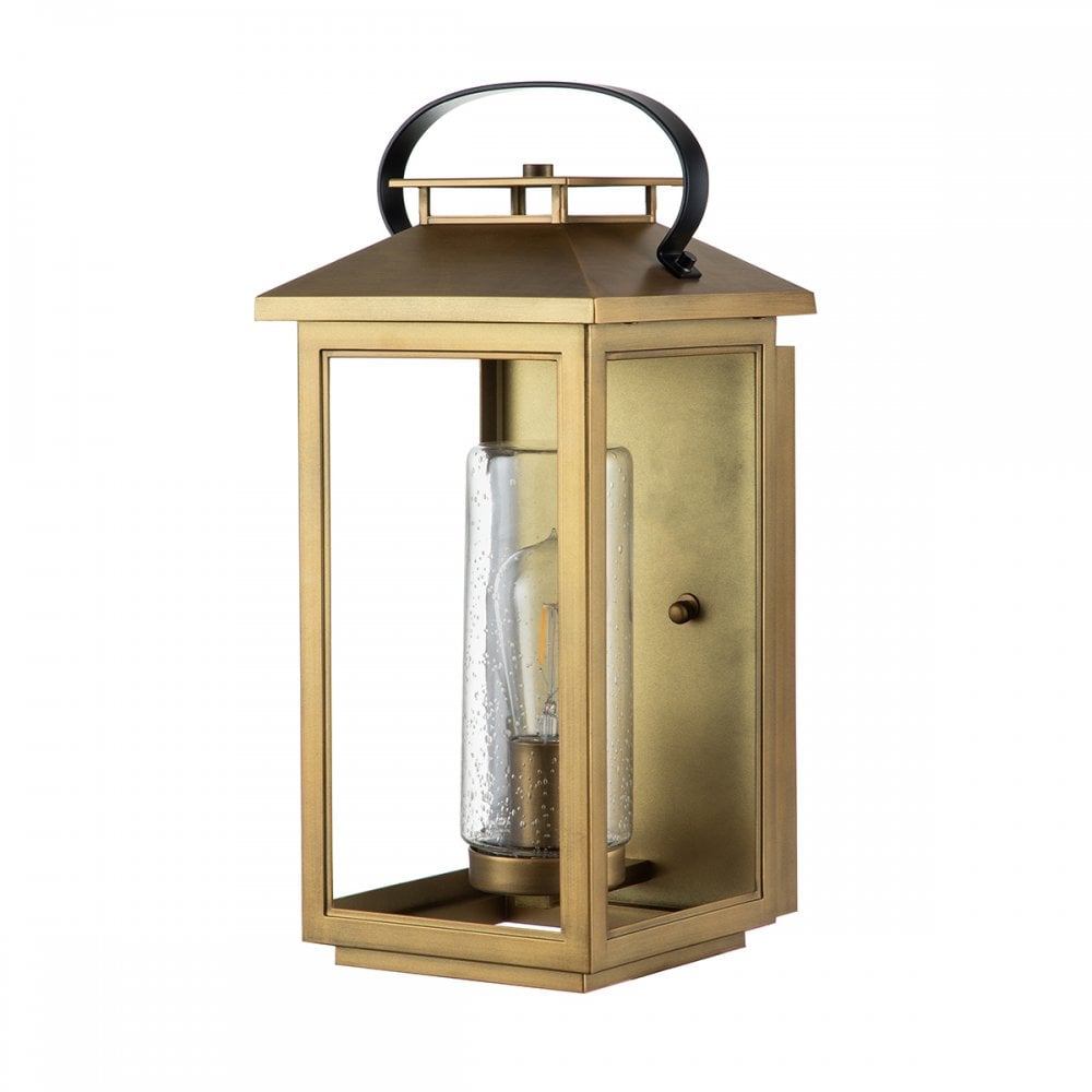 Atwater Medium Outdoor Wall Lantern In Painted Distressed Brass Finish QN-ATWATER-M-PDB