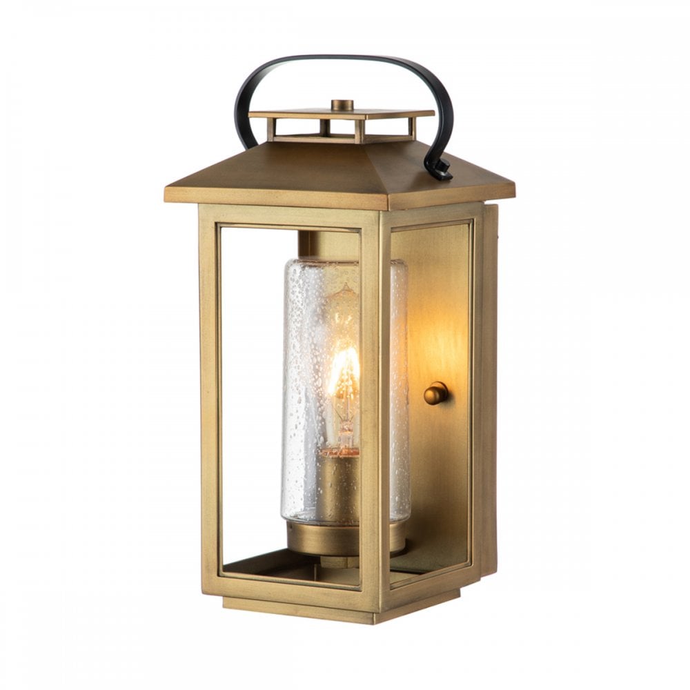 Atwater Small Outdoor Wall Lantern In Painted Distressed Brass Finish QN-ATWATER-S-PDB