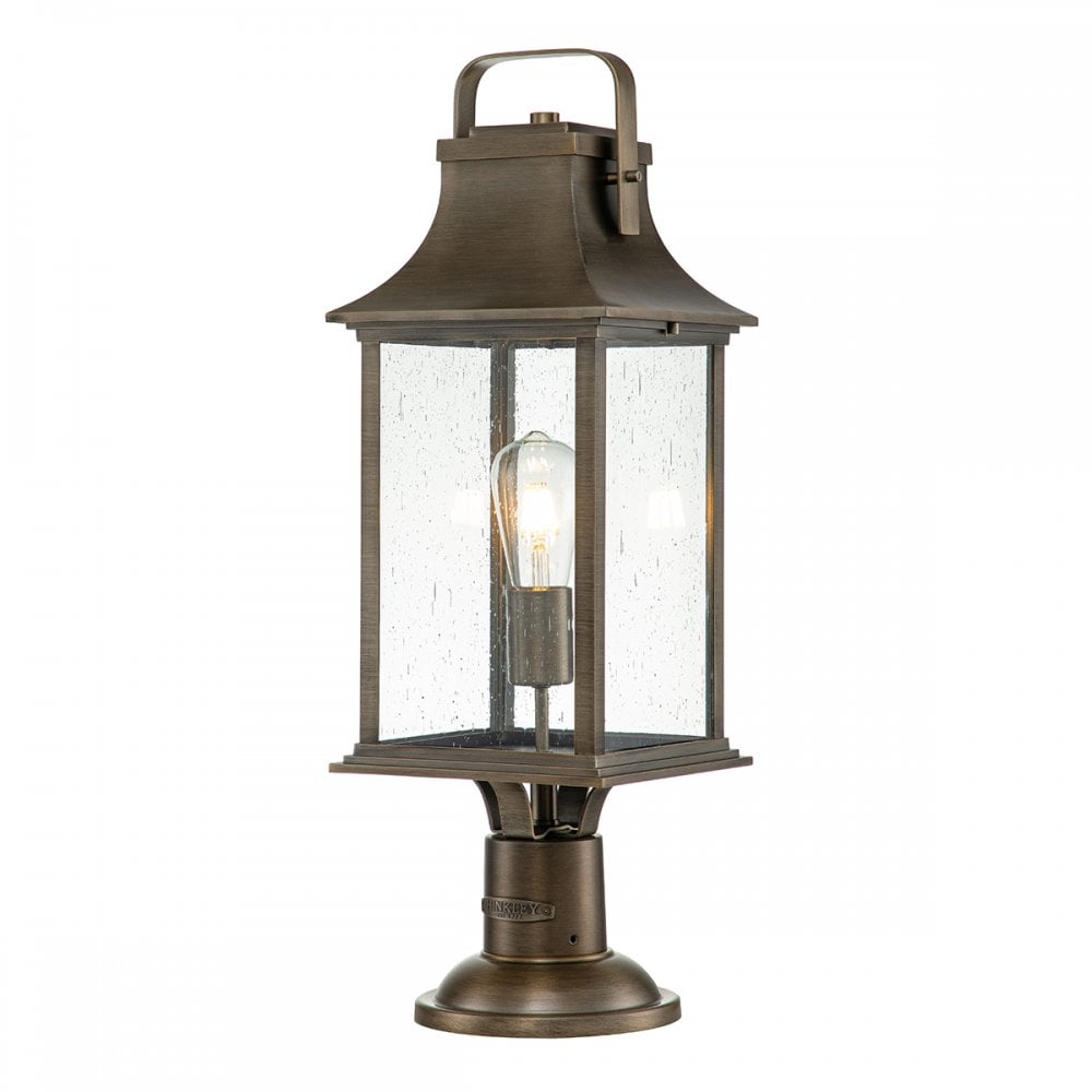 Grant Large Exterior Pedestal Lantern In Painted Burnished Bronze Finish QN-GRANT3-L-BU