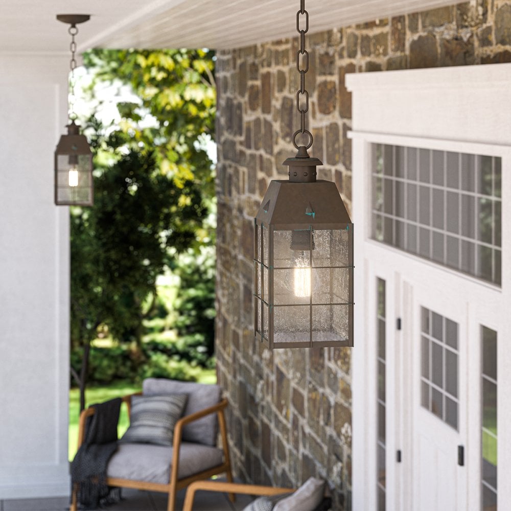 Nantucket Exterior Medium Chain Lantern In Aged Brass Finish QN-NANTUCKET8-M-AS