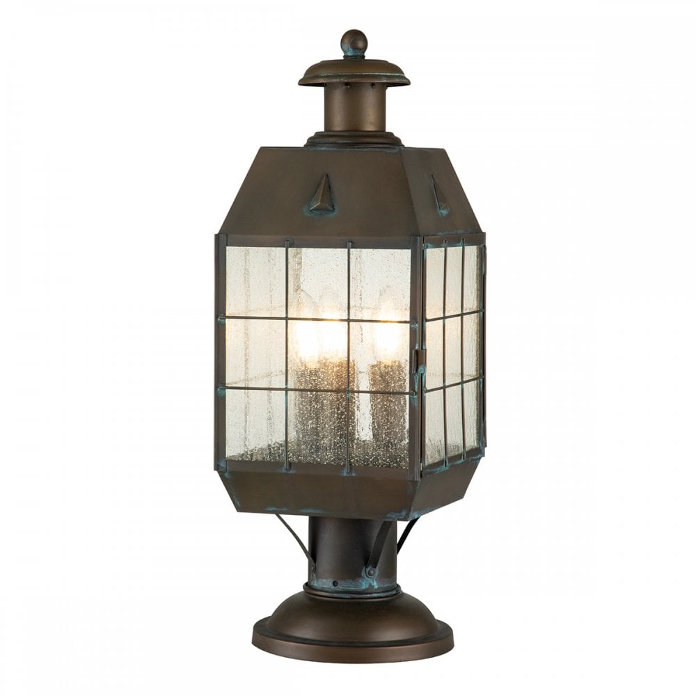 Nantucket 3 Light Large Pedestal Lantern In Aged Brass QN-NANTUCKET3-L-AS