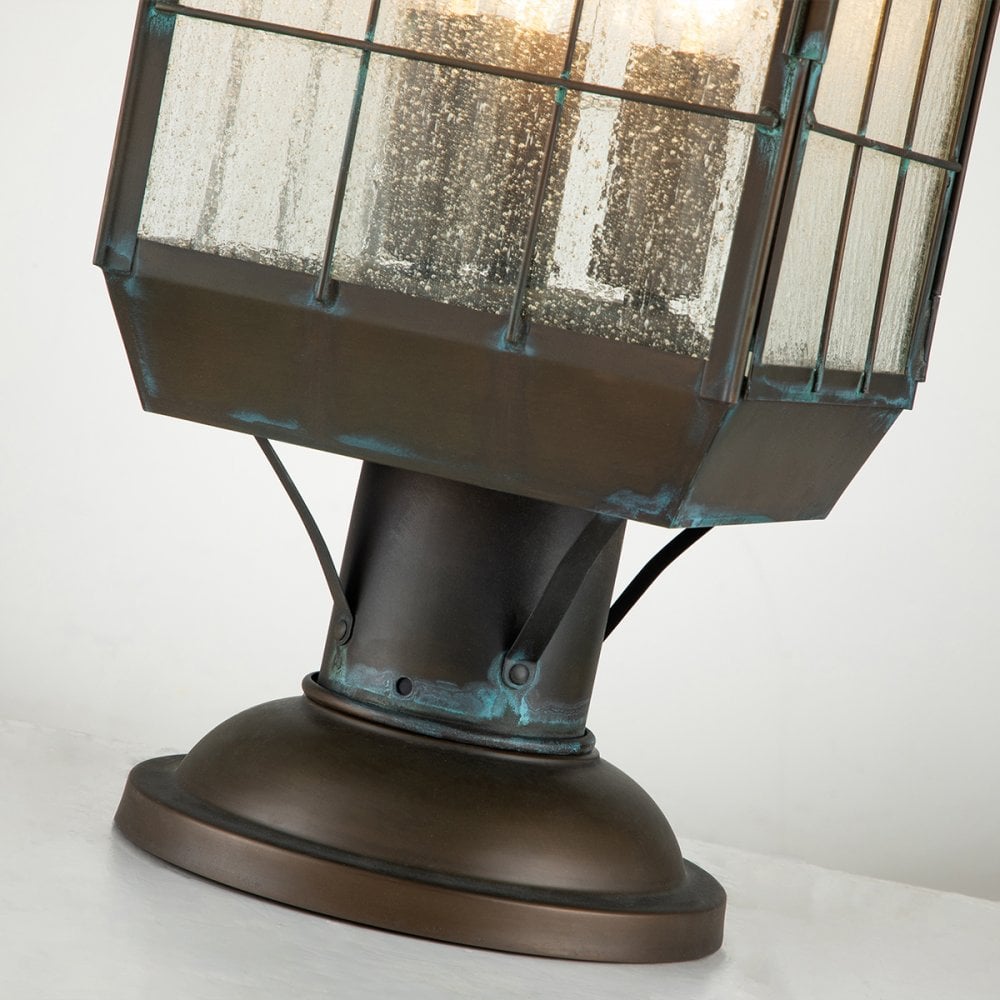 Nantucket 3 Light Large Pedestal Lantern In Aged Brass QN-NANTUCKET3-L-AS