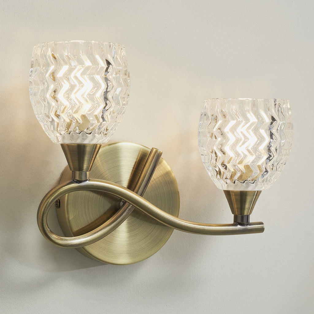 BOYER-2WBAB 2 Light Antique Brass Zig Zig Glass Wall Light