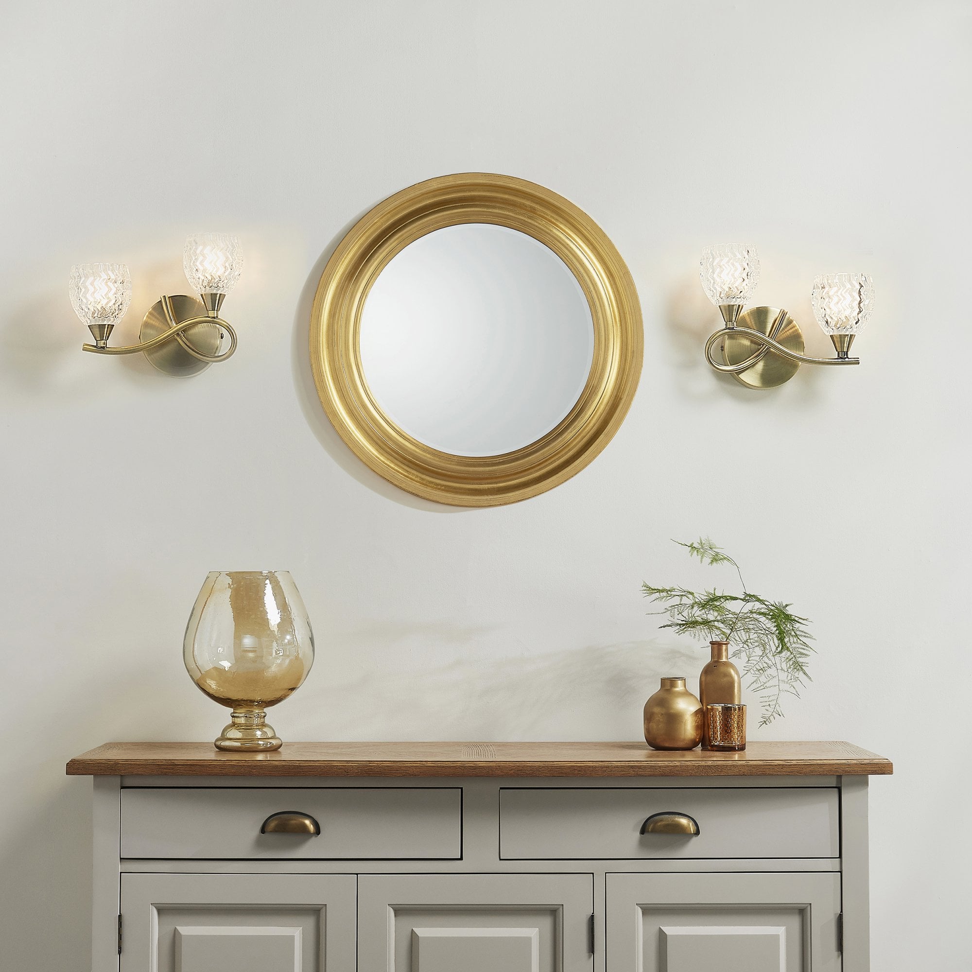 BOYER-2WBAB 2 Light Antique Brass Zig Zig Glass Wall Light
