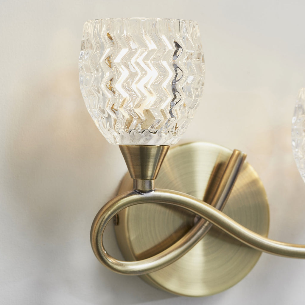 BOYER-2WBAB 2 Light Antique Brass Zig Zig Glass Wall Light