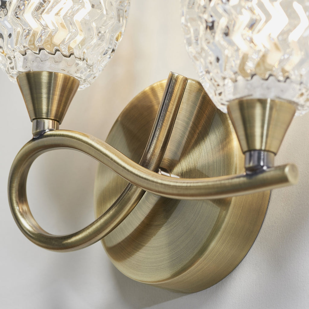 BOYER-2WBAB 2 Light Antique Brass Zig Zig Glass Wall Light