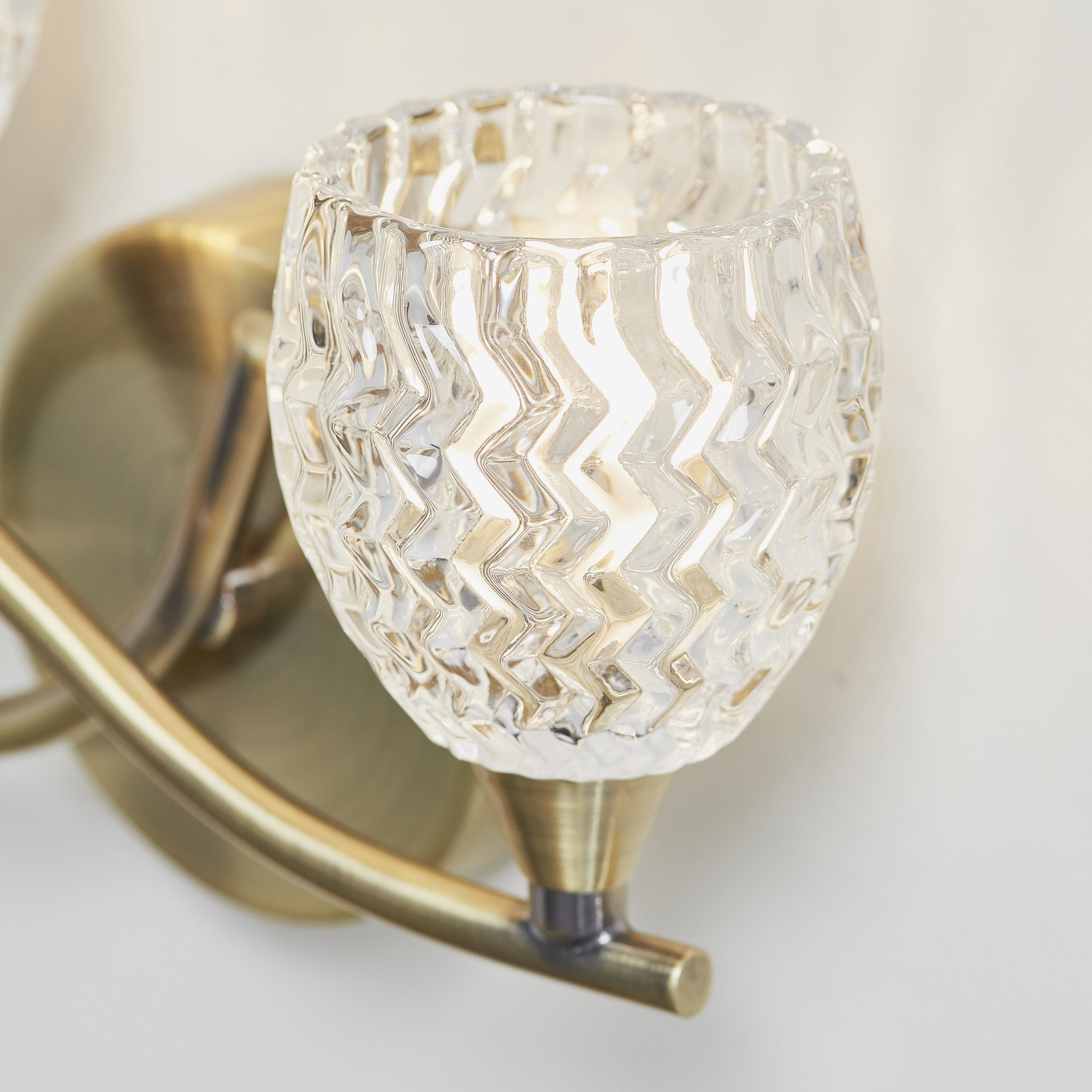 BOYER-2WBAB 2 Light Antique Brass Zig Zig Glass Wall Light