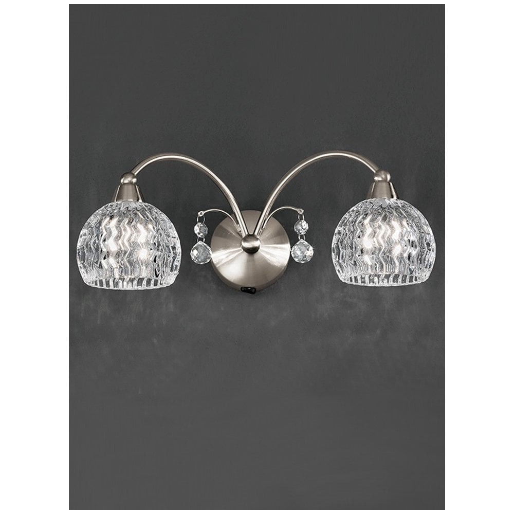 F2295/2 2 Light Satin Nickel and Crystal Wall Light
