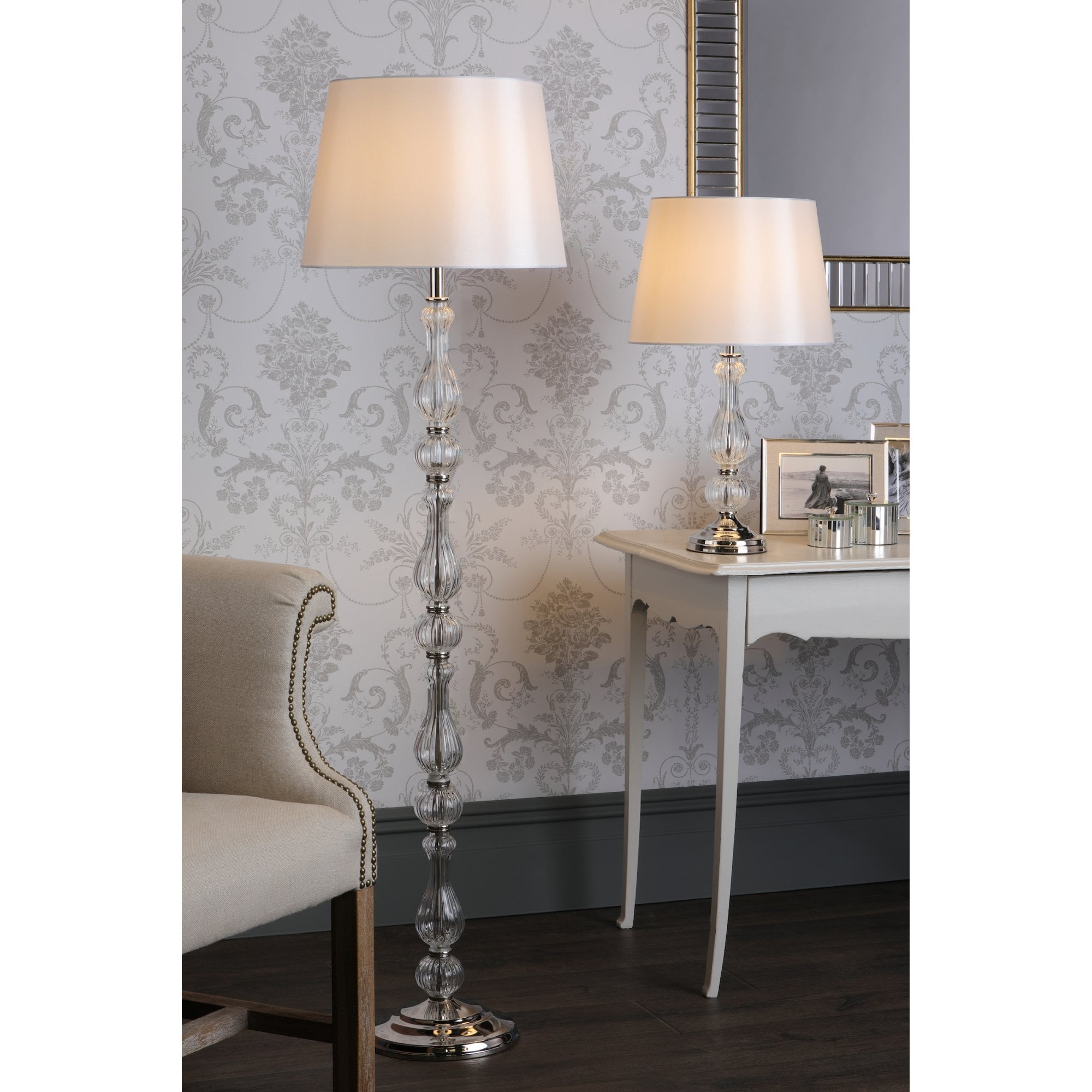 Bradshaw Ribbed Glass Table Lamp In Polished Nickel Finish With Shade LA3756202-Q