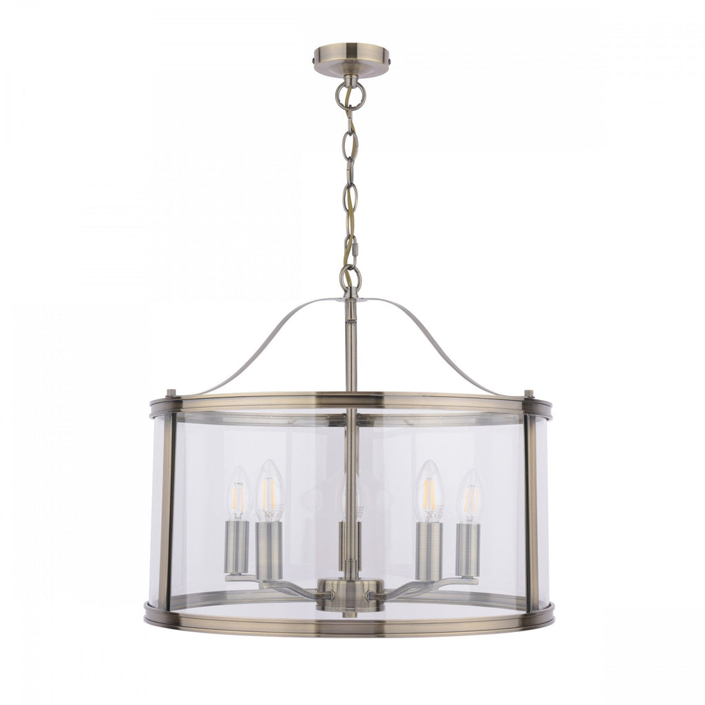 Harrington Classic 5 Light Ceiling Lantern In Antique Brass Finish With Glass LA3756204-Q