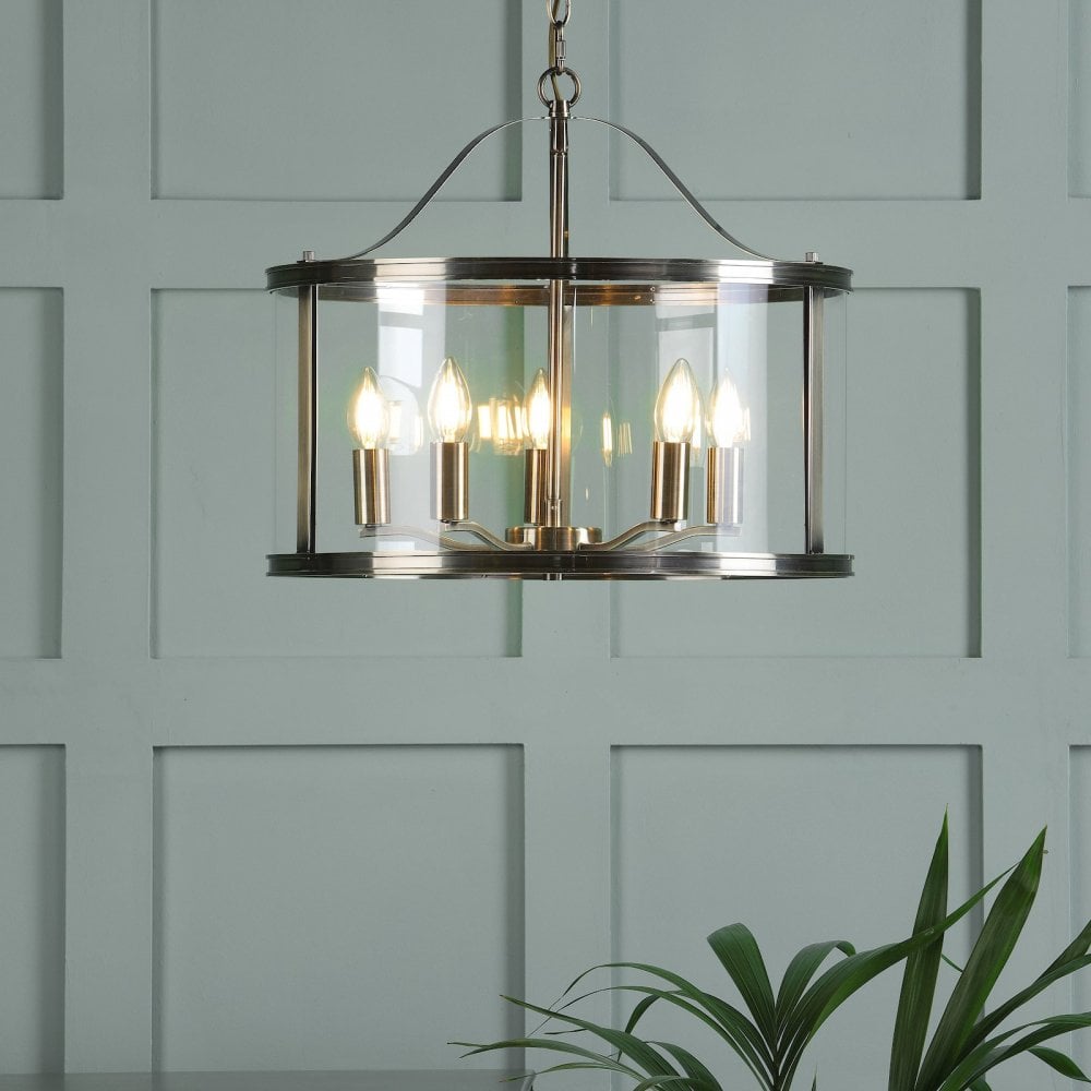 Harrington Classic 5 Light Ceiling Lantern In Antique Brass Finish With Glass LA3756204-Q
