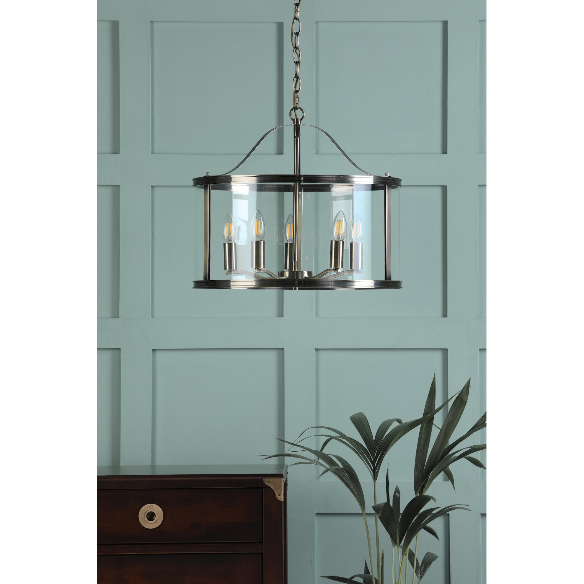 Harrington Classic 5 Light Ceiling Lantern In Antique Brass Finish With Glass LA3756204-Q
