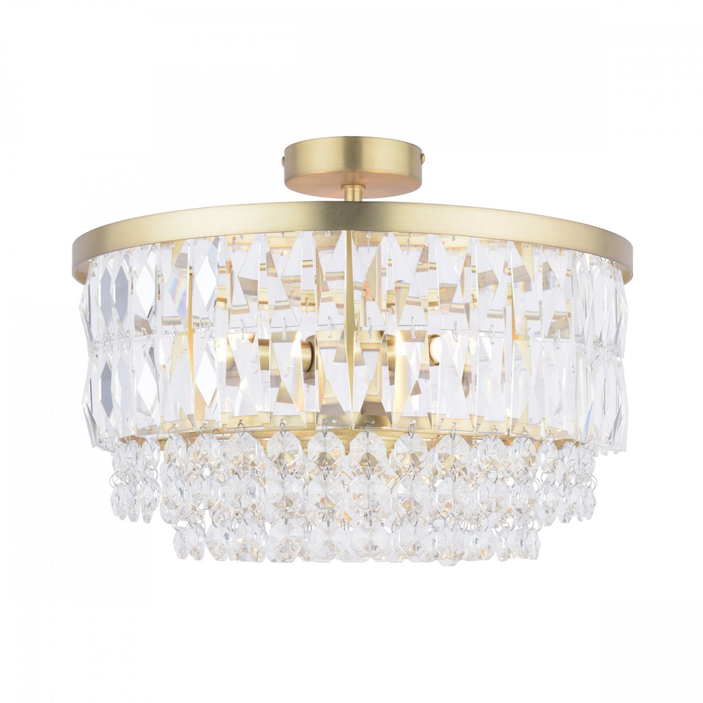 Rhosill 3 Light Semi Flush Ceiling Light With Faceted Glass In Antique Brass Finish LA3756206-Q