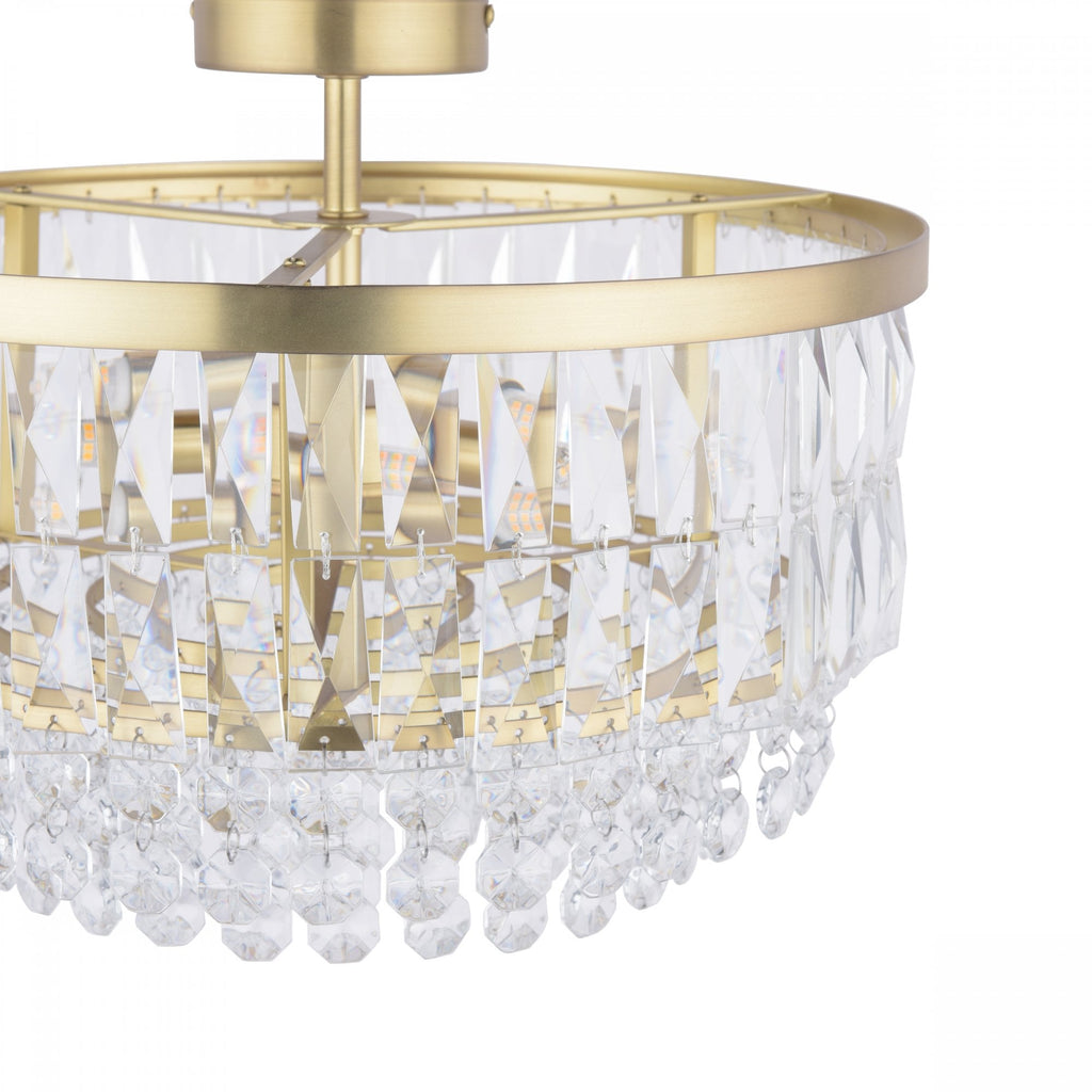 Rhosill 3 Light Semi Flush Ceiling Light With Faceted Glass In Antique Brass Finish LA3756206-Q
