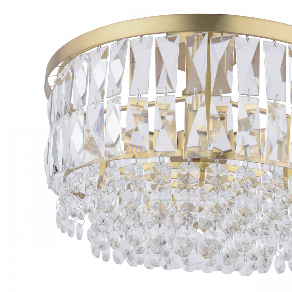Rhosill 3 Light Semi Flush Ceiling Light With Faceted Glass In Antique Brass Finish LA3756206-Q