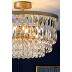 Rhosill 3 Light Semi Flush Ceiling Light With Faceted Glass In Antique Brass Finish LA3756206-Q