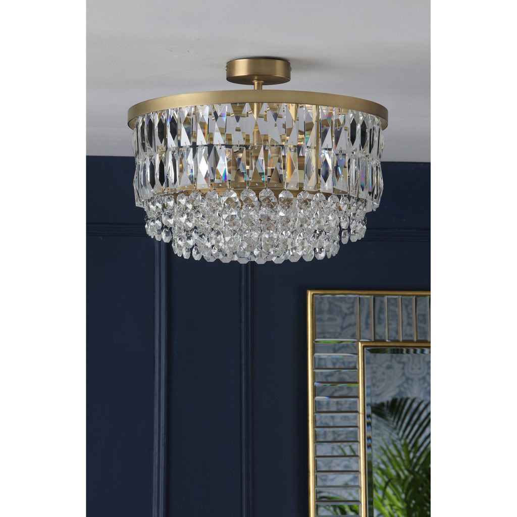 Rhosill 3 Light Semi Flush Ceiling Light With Faceted Glass In Antique Brass Finish LA3756206-Q