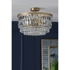 Rhosill 3 Light Semi Flush Ceiling Light With Faceted Glass In Antique Brass Finish LA3756206-Q