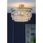 Rhosill 3 Light Semi Flush Ceiling Light With Faceted Glass In Antique Brass Finish LA3756206-Q