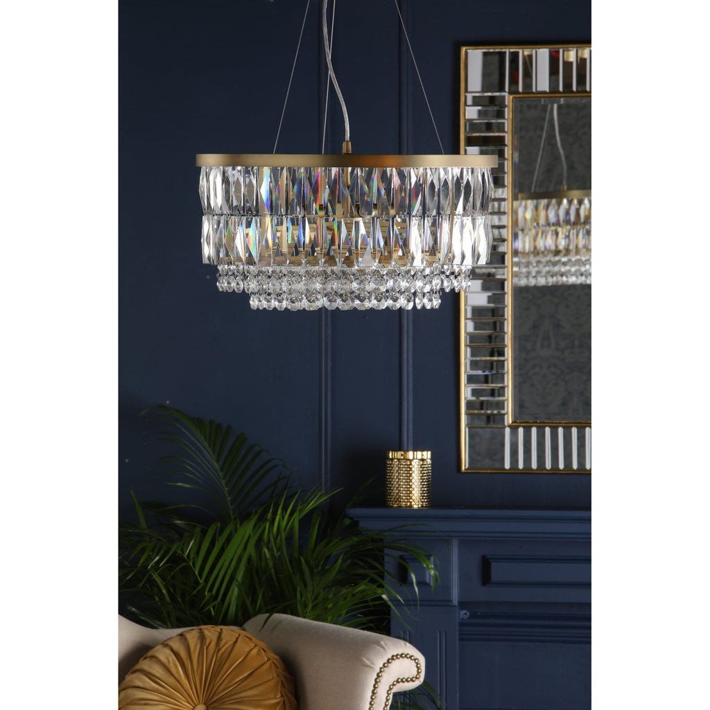 Rhosill 4 Light Ceiling Chandelier With Faceted Glass In Antique Brass Finish LA3756207-Q