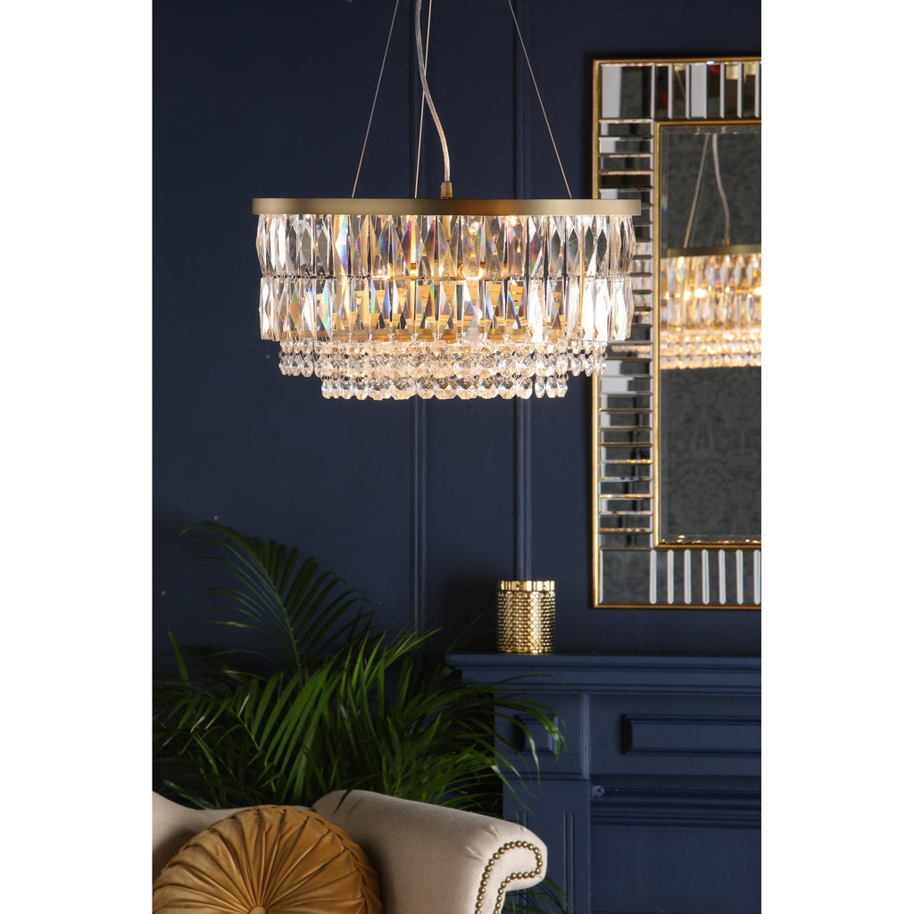 Rhosill 4 Light Ceiling Chandelier With Faceted Glass In Antique Brass Finish LA3756207-Q
