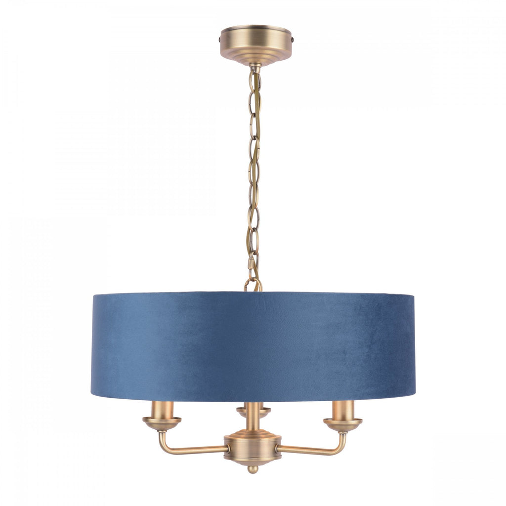Sorrento 3 Light Ceiling Pendant In Antique Brass Finish With Blue Shade LA3756209-Q