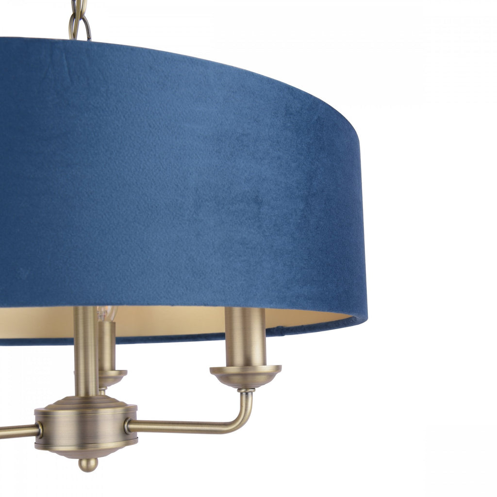 Sorrento 3 Light Ceiling Pendant In Antique Brass Finish With Blue Shade LA3756209-Q