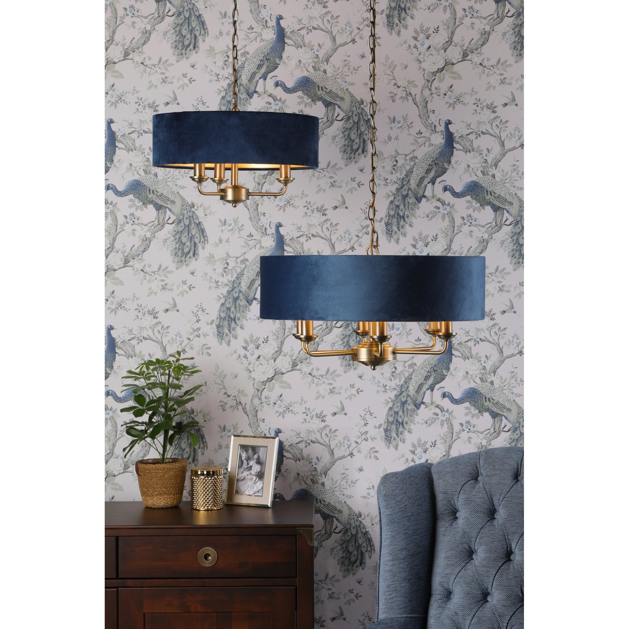 Sorrento 3 Light Ceiling Pendant In Antique Brass Finish With Blue Shade LA3756209-Q