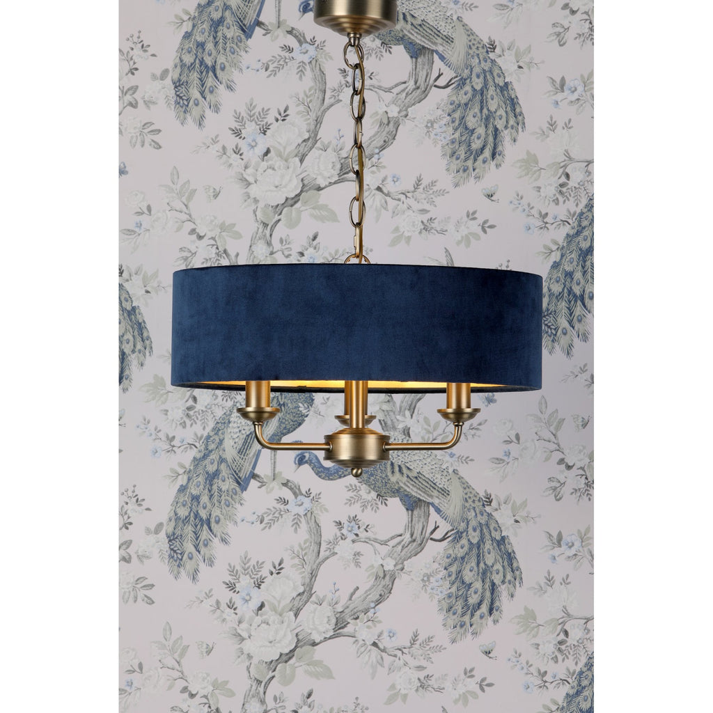 Sorrento 3 Light Ceiling Pendant In Antique Brass Finish With Blue Shade LA3756209-Q