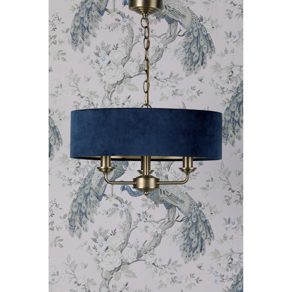 Sorrento 3 Light Ceiling Pendant In Antique Brass Finish With Blue Shade LA3756209-Q