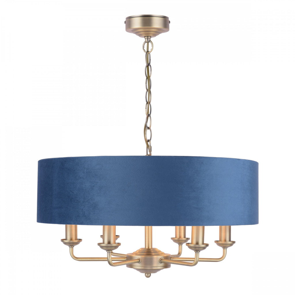 Sorrento 6 Light Ceiling Pendant In Antique Brass Finish With Blue Shade LA3756237-Q