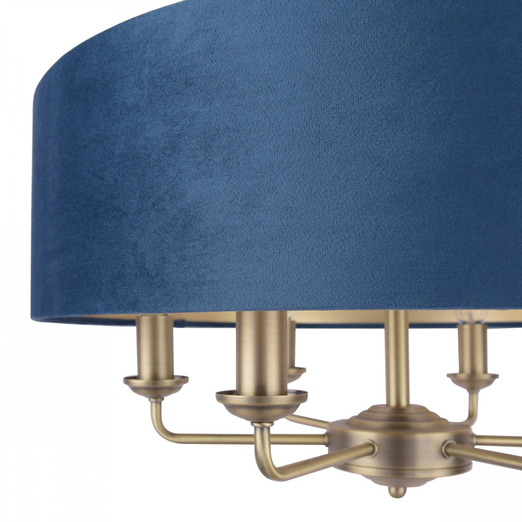 Sorrento 6 Light Ceiling Pendant In Antique Brass Finish With Blue Shade LA3756237-Q