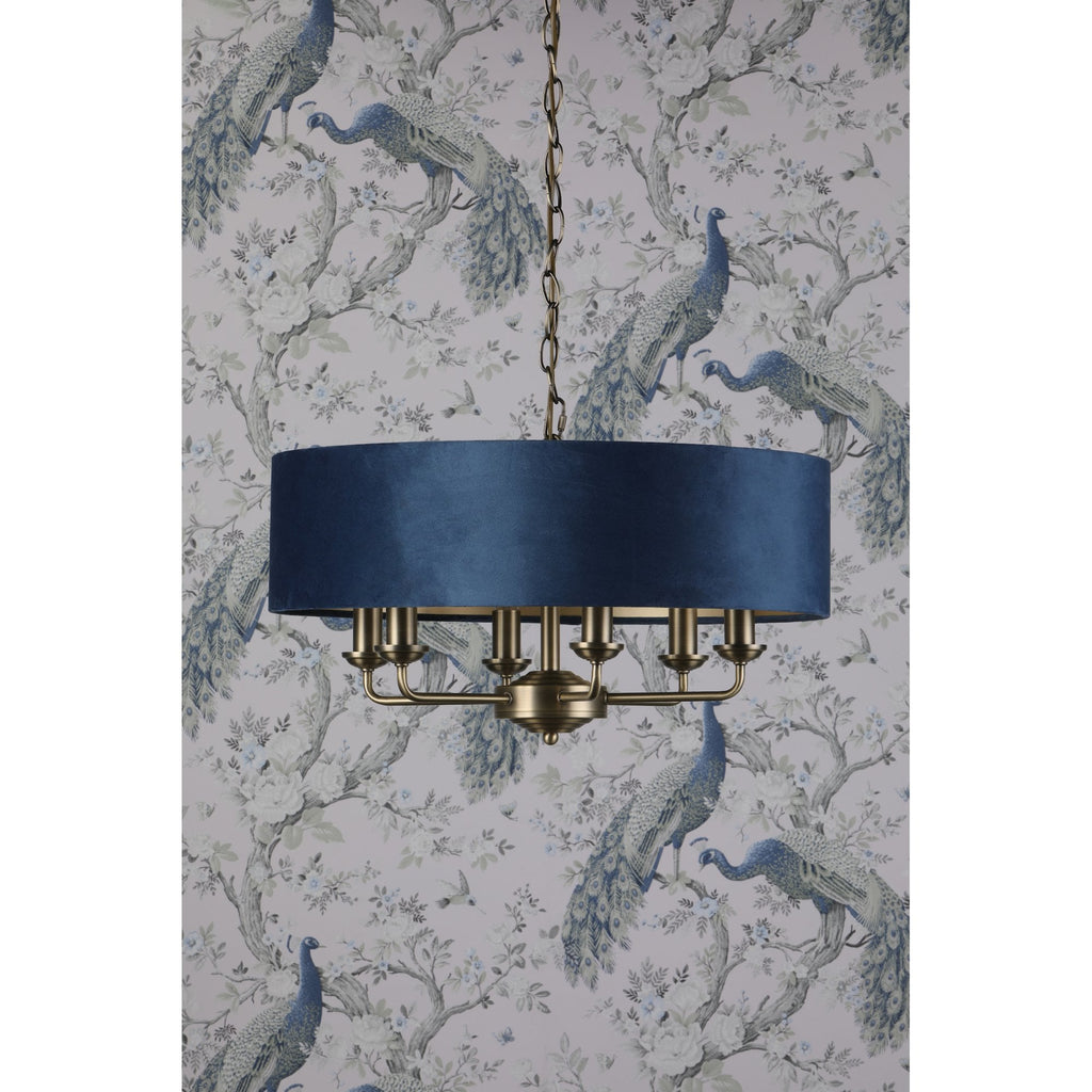 Sorrento 6 Light Ceiling Pendant In Antique Brass Finish With Blue Shade LA3756237-Q