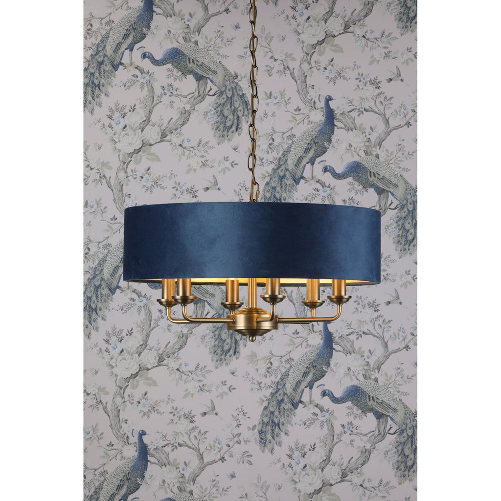 Sorrento 6 Light Ceiling Pendant In Antique Brass Finish With Blue Shade LA3756237-Q