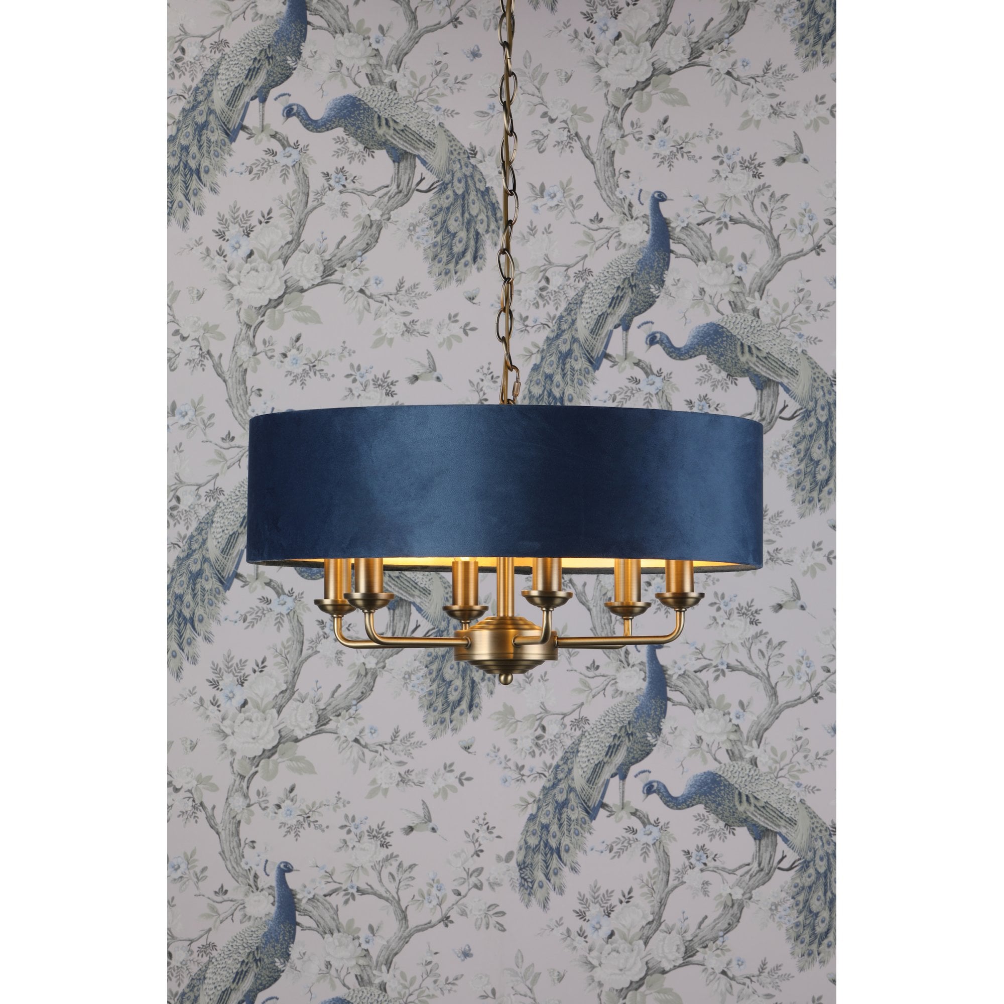 Sorrento 6 Light Ceiling Pendant In Antique Brass Finish With Blue Shade LA3756237-Q